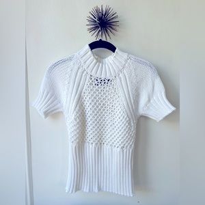 7 for All Mankind white, open knit short sleeved sweater XS